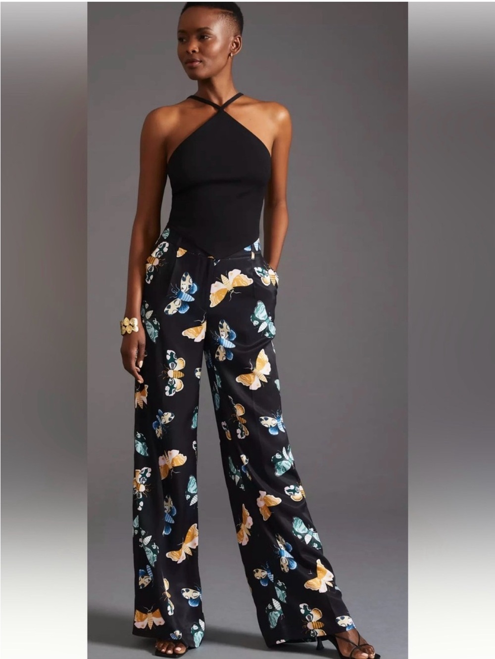Maeve x Sarah Gordon Anthropologie Wide Leg Trousers Butterfly Moth Print Size 2
